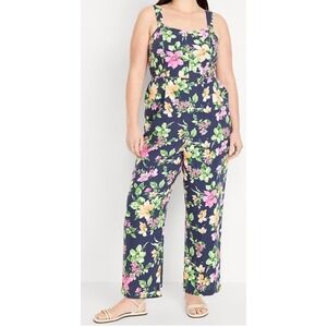 Old Navy Floral Linen Blend Jumpsuit Tank Casual Smocked‎ Back Size L